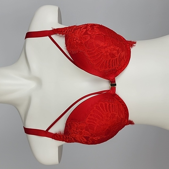 ⭐️2/ $40⭐️La Senza Beyond Sexy Classic Plunge Red Lace Push Up Bra 36DD - Picture 6 of 13
